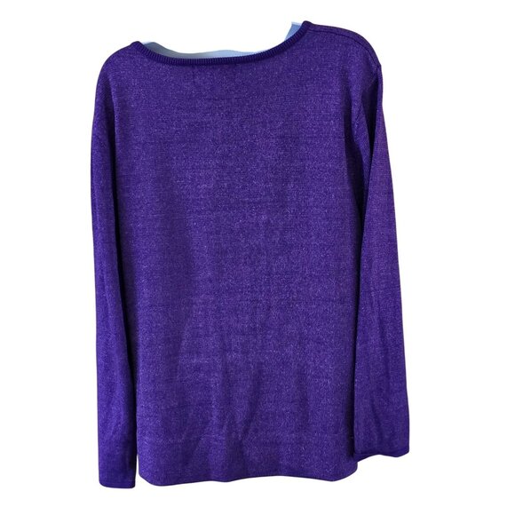 Bob Mackie Wearable Art Purple Sweater With Geometric Designs & Metallic Thread - Picture 2 of 9